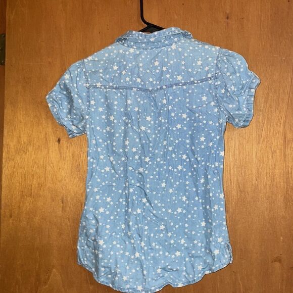 Cato Blouse Faded Blue Denim‎ Button Front With Stars Girls Size XL 16 - Picture 4 of 6
